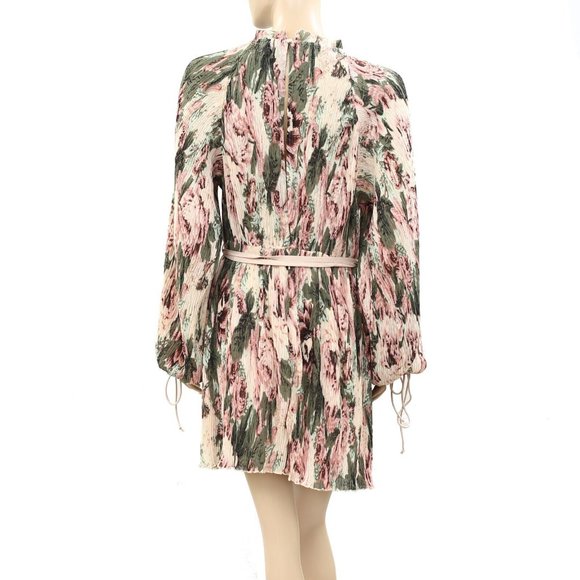 ASOS DESIGN Plisse Mini Dress Floral Printed Blouson Sleeves Romantic M 8 - Picture 7 of 9